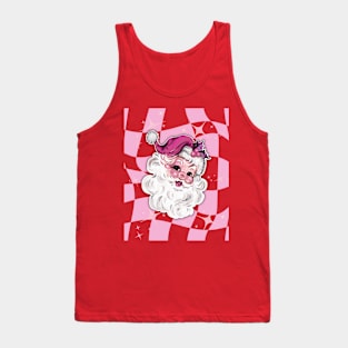 Pink Retro Santa Claus Checkerboard pattern Tank Top